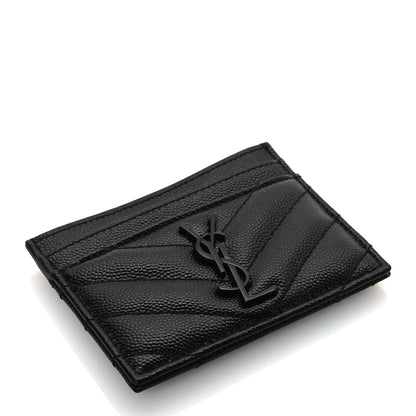 Saint Laurent Grain De Poudre Matelasse Chevron Monochrome Monogram Credit Card Case Black 6 of 8