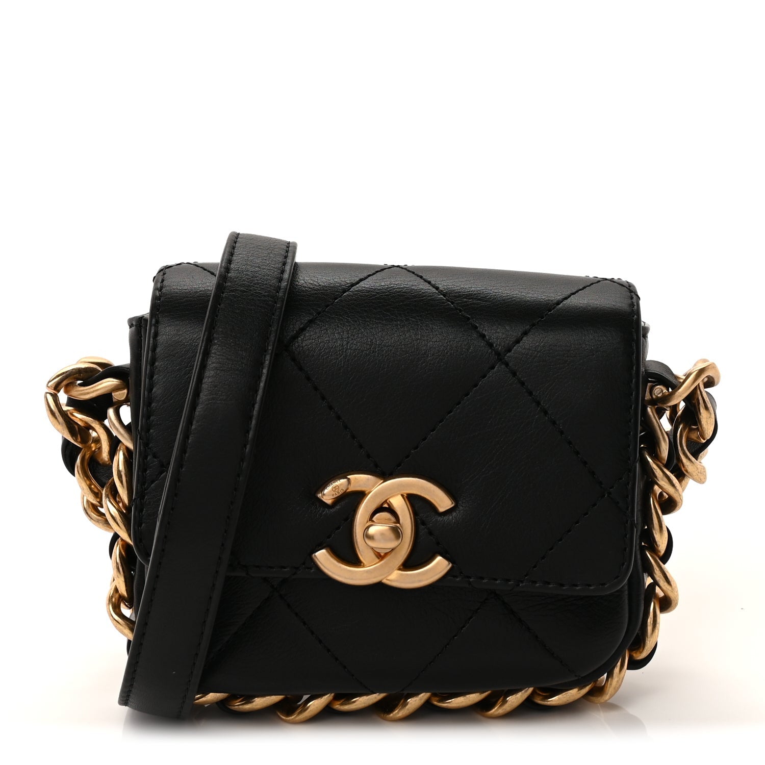 Chanel Calfskin Quilted Mini Framing Chain Bag  Black 1 of 8