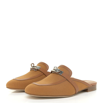 Hermes Cotton Canvas Calfskin Oz Mules 37 Naturel Beige Dore 2 of 10