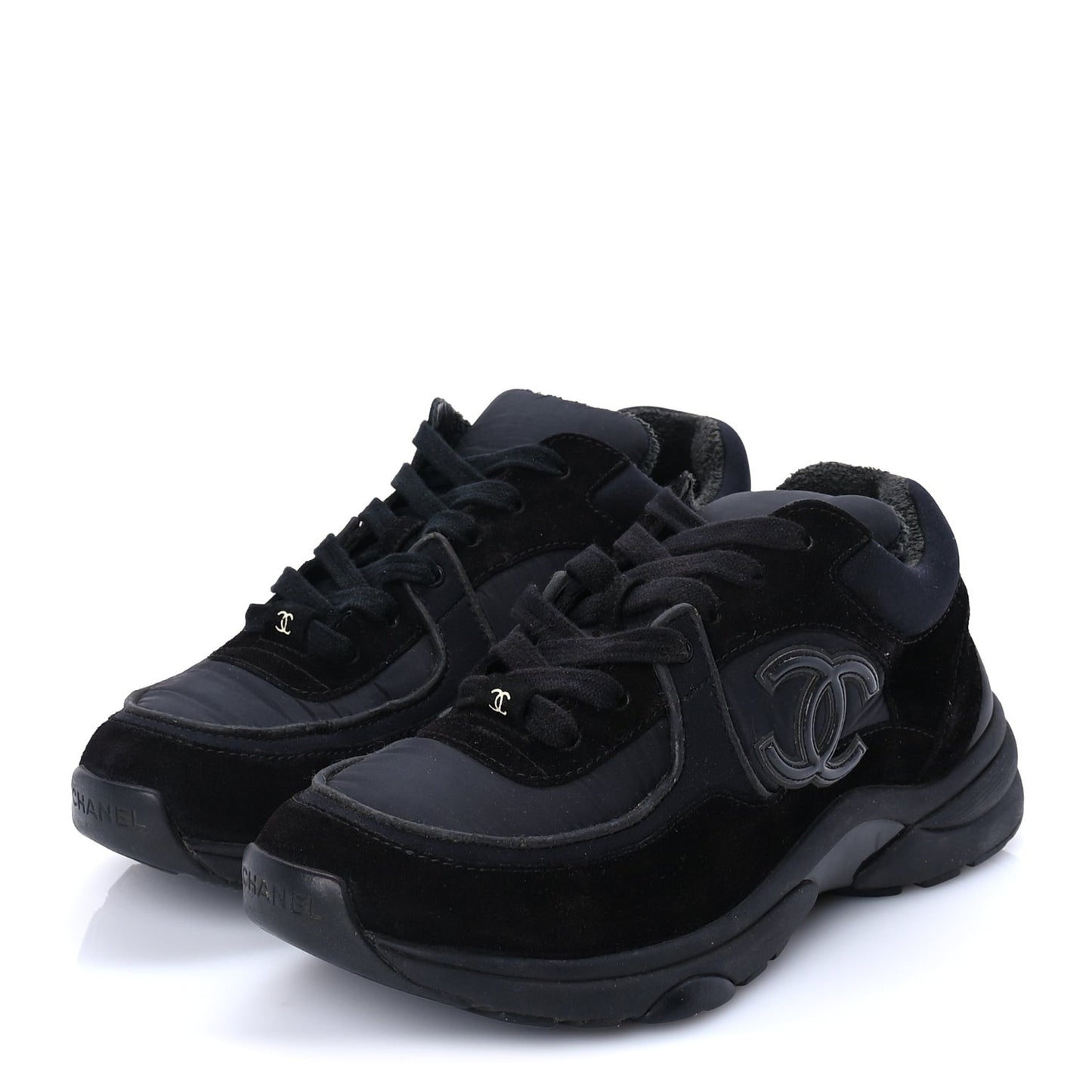 Fabric Calfskin Suede CC Sneakers 38 Black