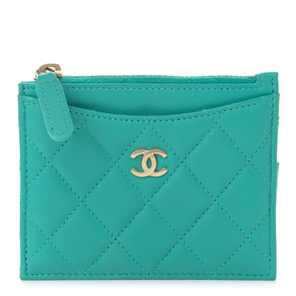 Chanel Lambskin Quilted Zip Card Holder Turquoise 1 of 10