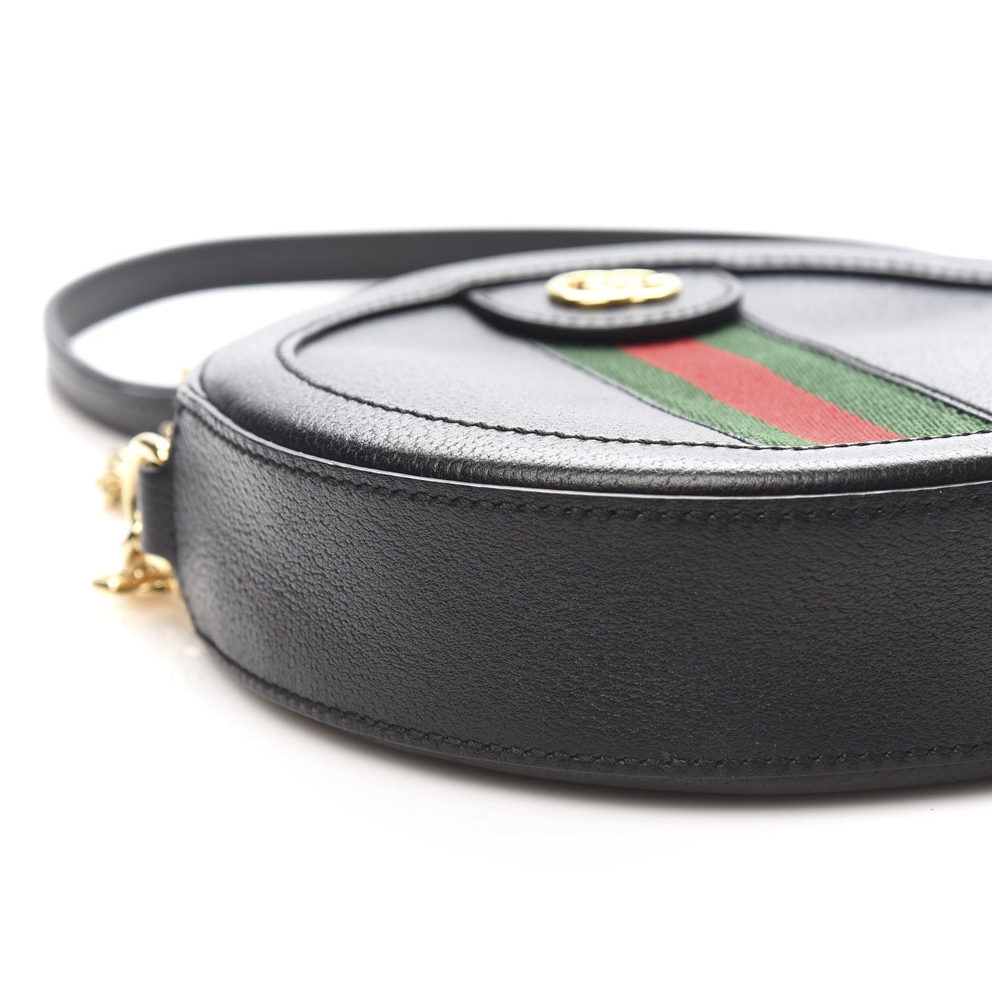 Grained Calfskin Web Mini Ophidia Round Shoulder Bag Black