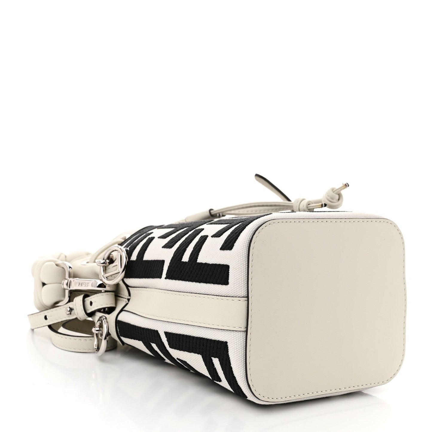 Canvas Nappa F is FF Embroidered Mini Mon Tresor Bucket Bag White Black
