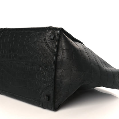 Celine Calfskin Crocodile Embossed Medium Phantom Luggage Black 8 of 8