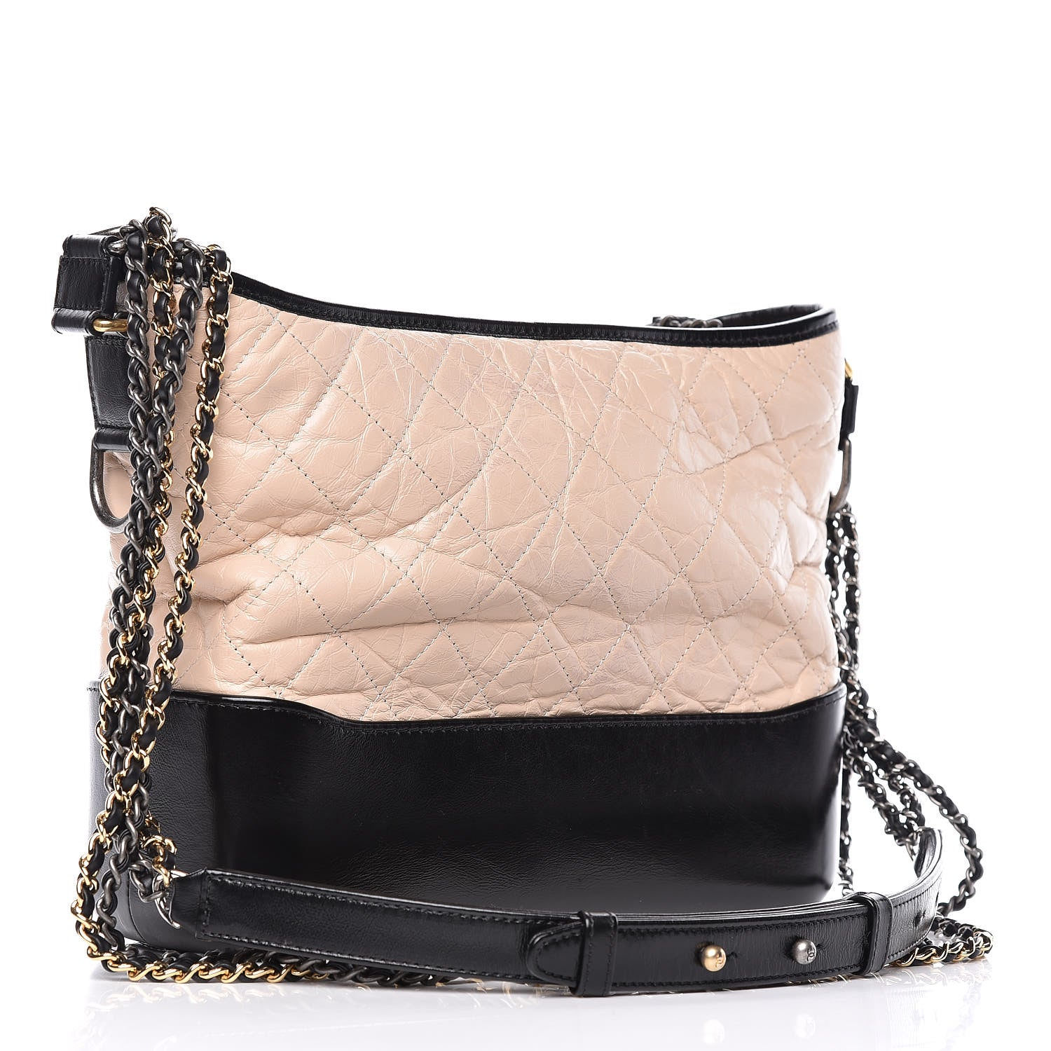 Chanel Aged Calfskin Quilted Medium Gabrielle Hobo Beige Black 3 of 12