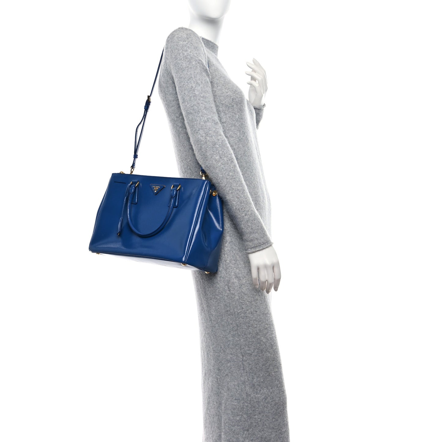 Saffiano Vernice Medium Galleria Double Zip Azzurro