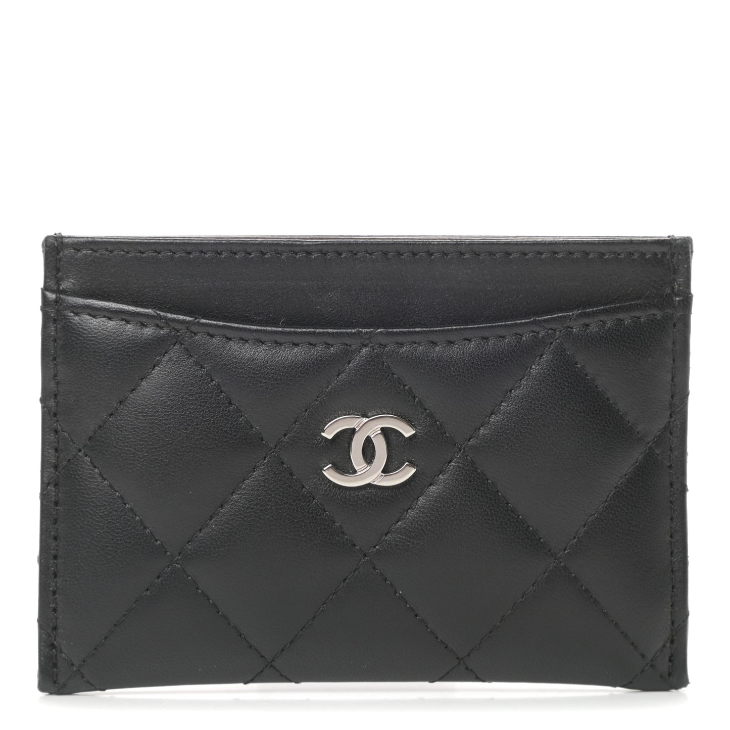 Lambskin Quilted Card Holder Black