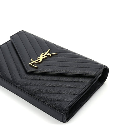 Saint Laurent Grain De Poudre Matelasse Chevron Monogram Chain Wallet  Black 8 of 8