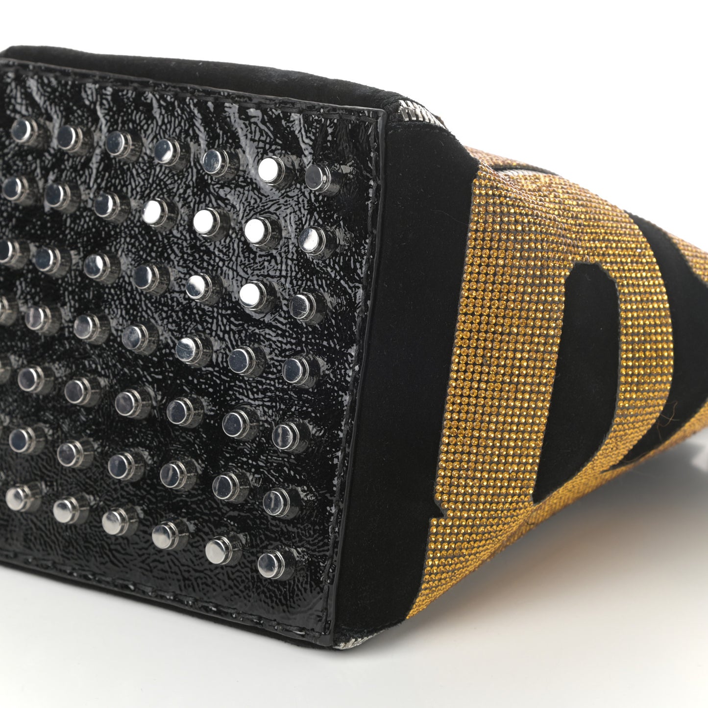 Suede Crystal Embellished Logo Roxy Tote Black