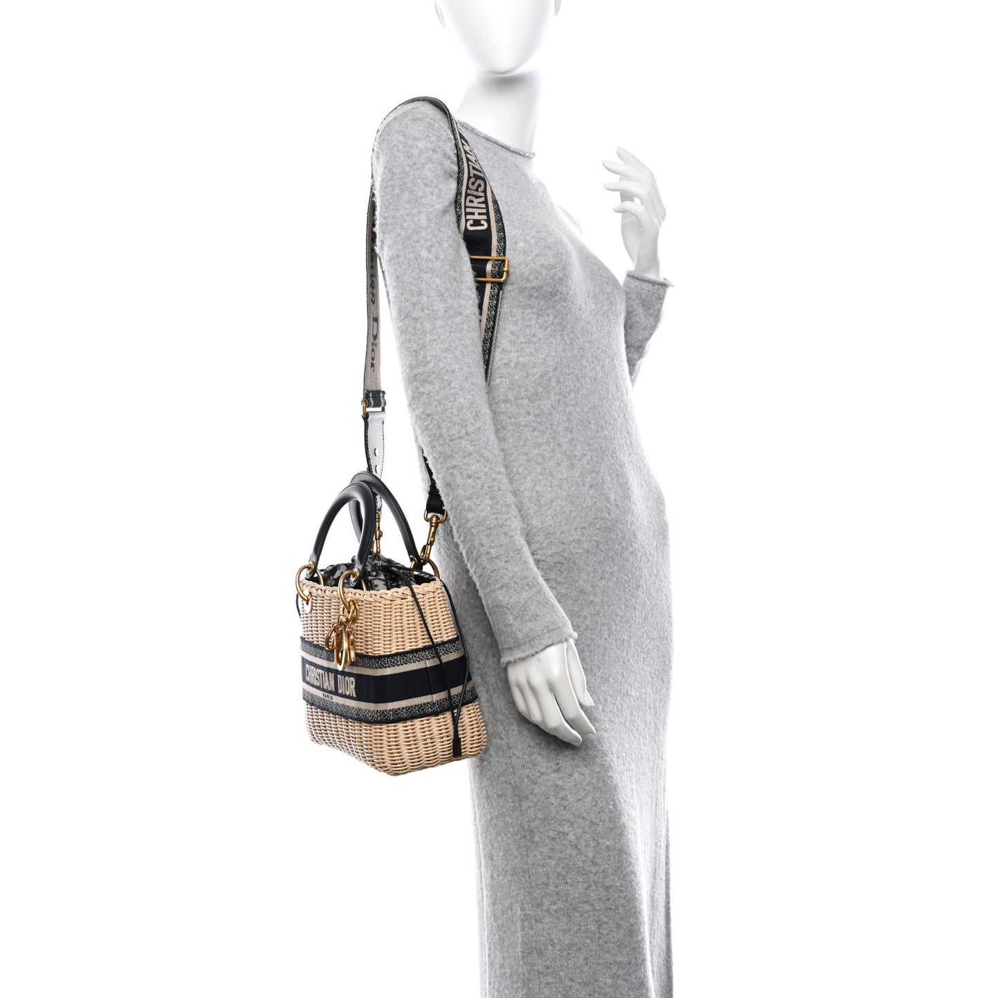 Wicker Oblique Medium Lady Dior Bag Blue