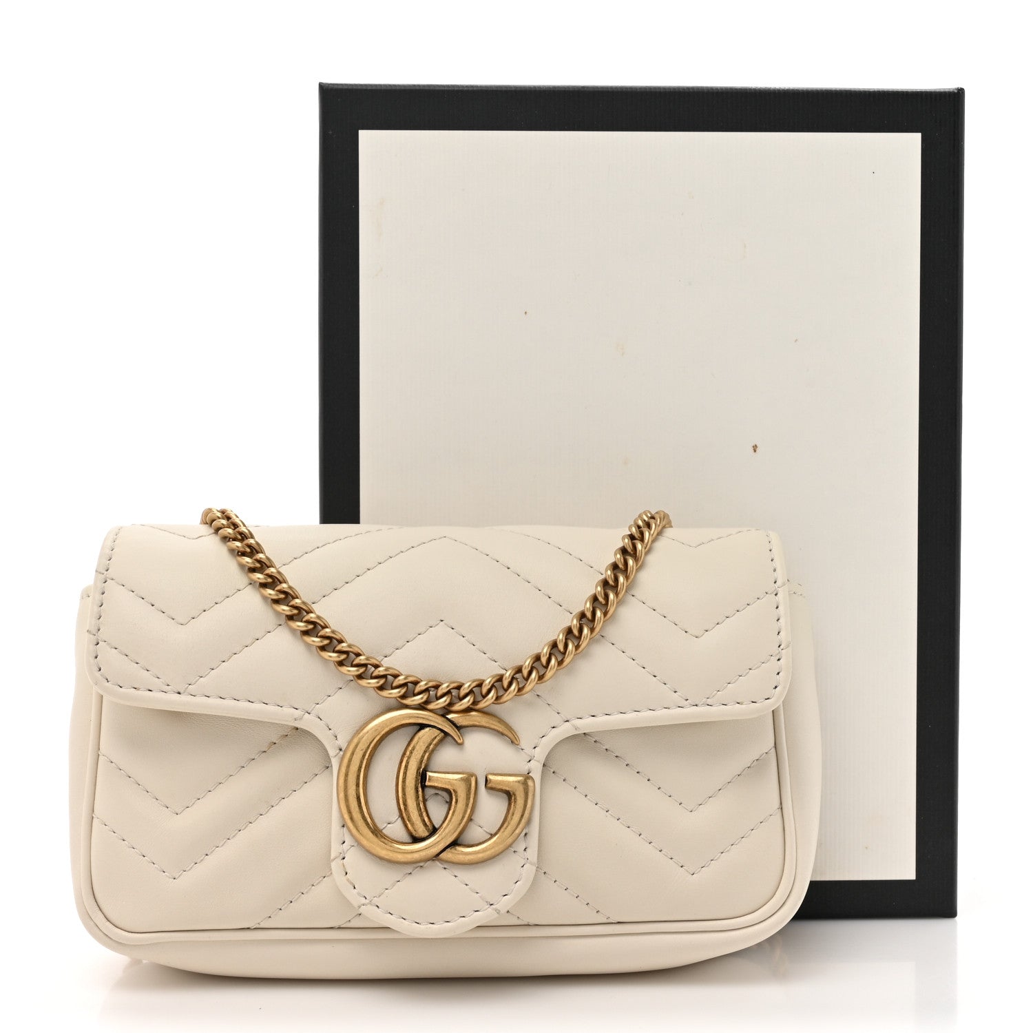 Gucci Calfskin Matelasse Super Mini GG Marmont Shoulder Bag White 14 of 14