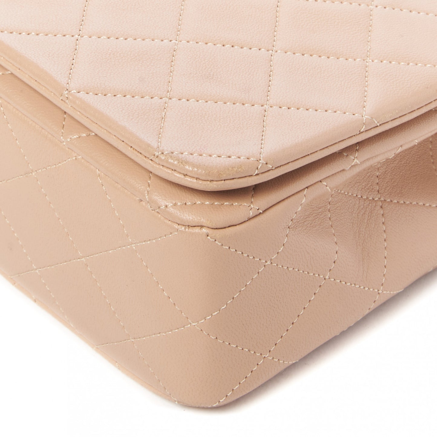 Lambskin Quilted Small Single Flap Beige