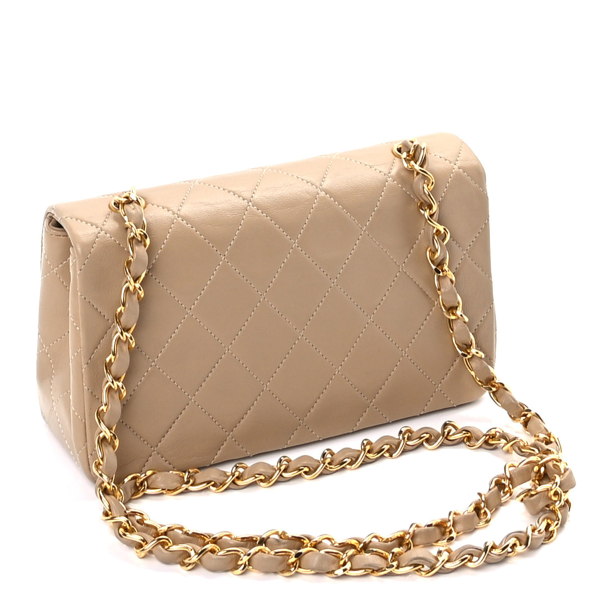Lambskin Quilted Mini Single Flap Beige