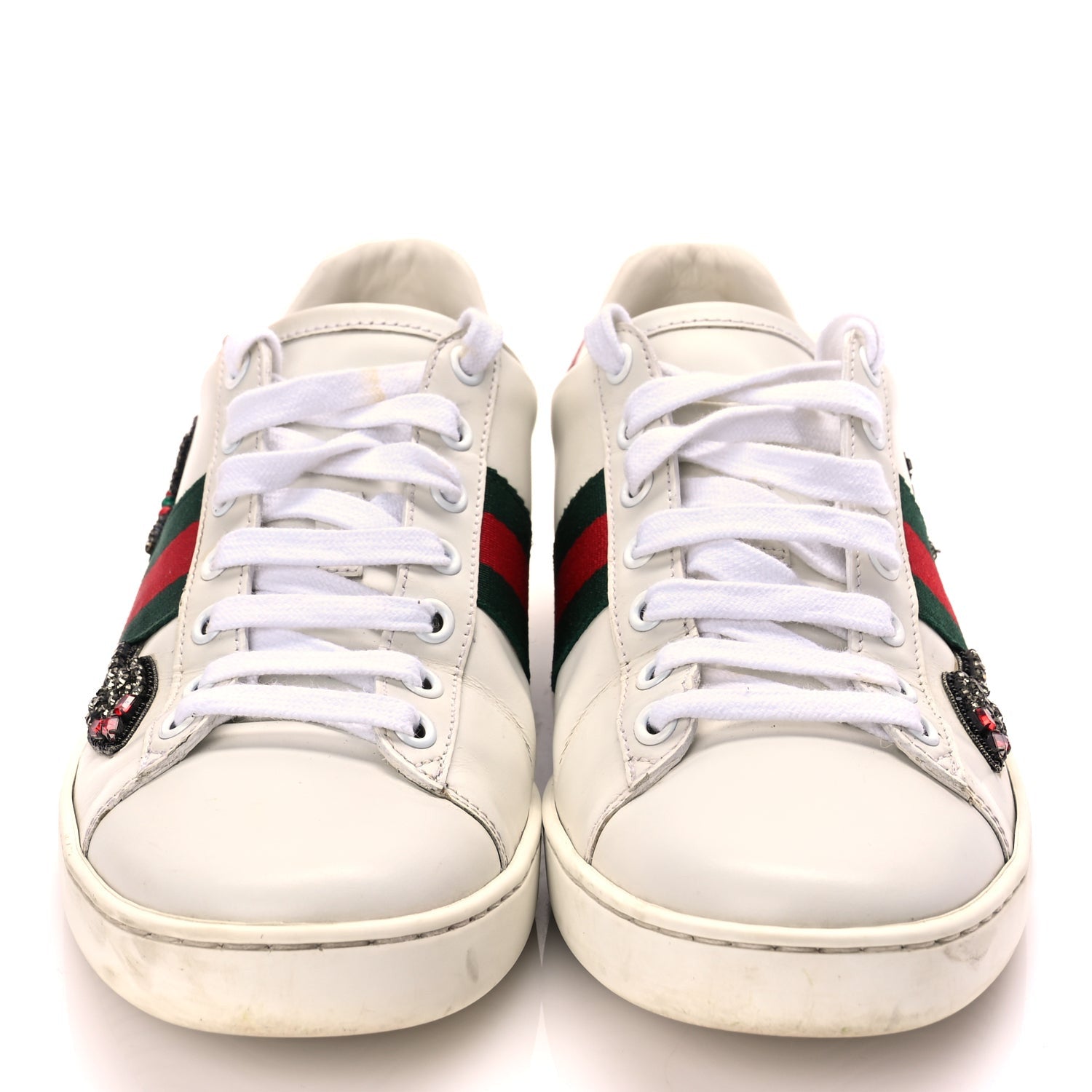 Gucci Calfskin Web Studded Womens Arrow Ace Sneakers 39 White 3 of 9