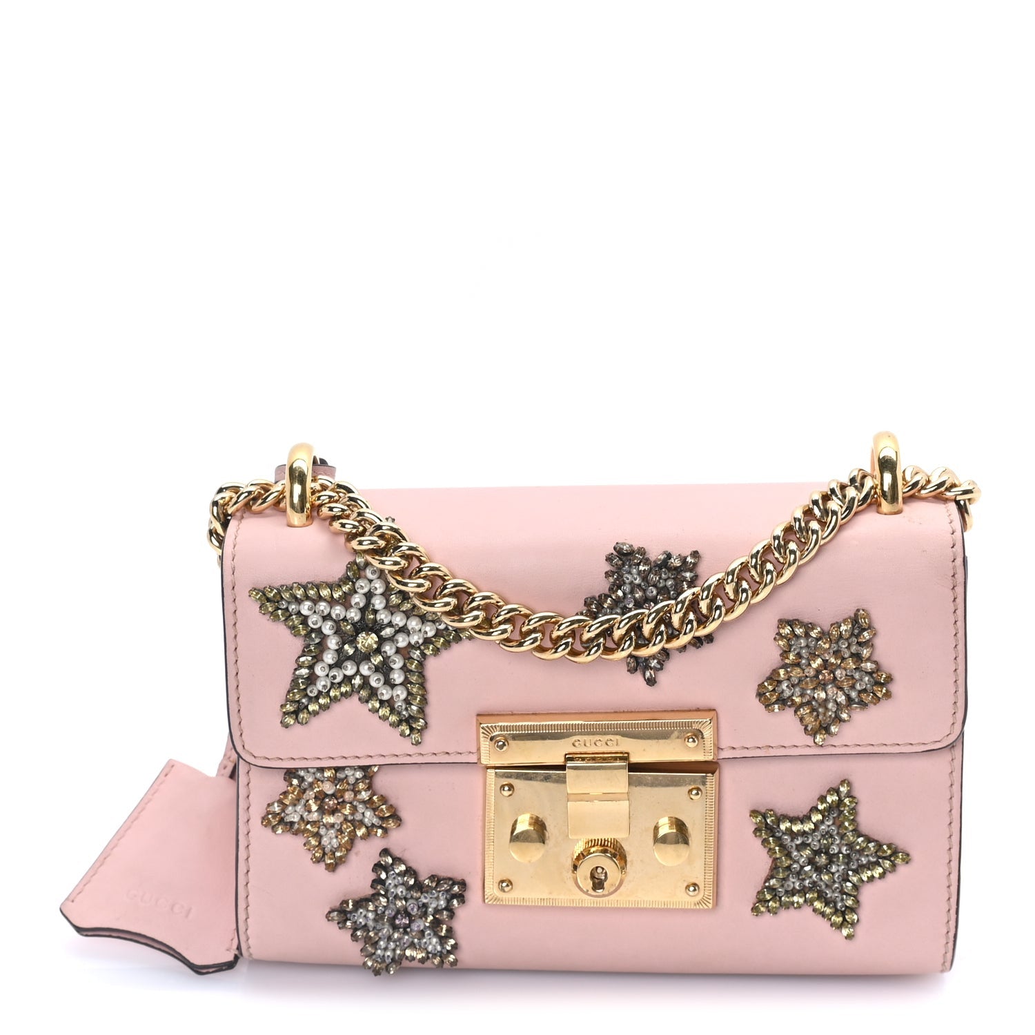 Gucci Calfskin Crystal Star Embroidered Small Padlock Shoulder Bag  Perfect Pink Multicolor 1 of 7
