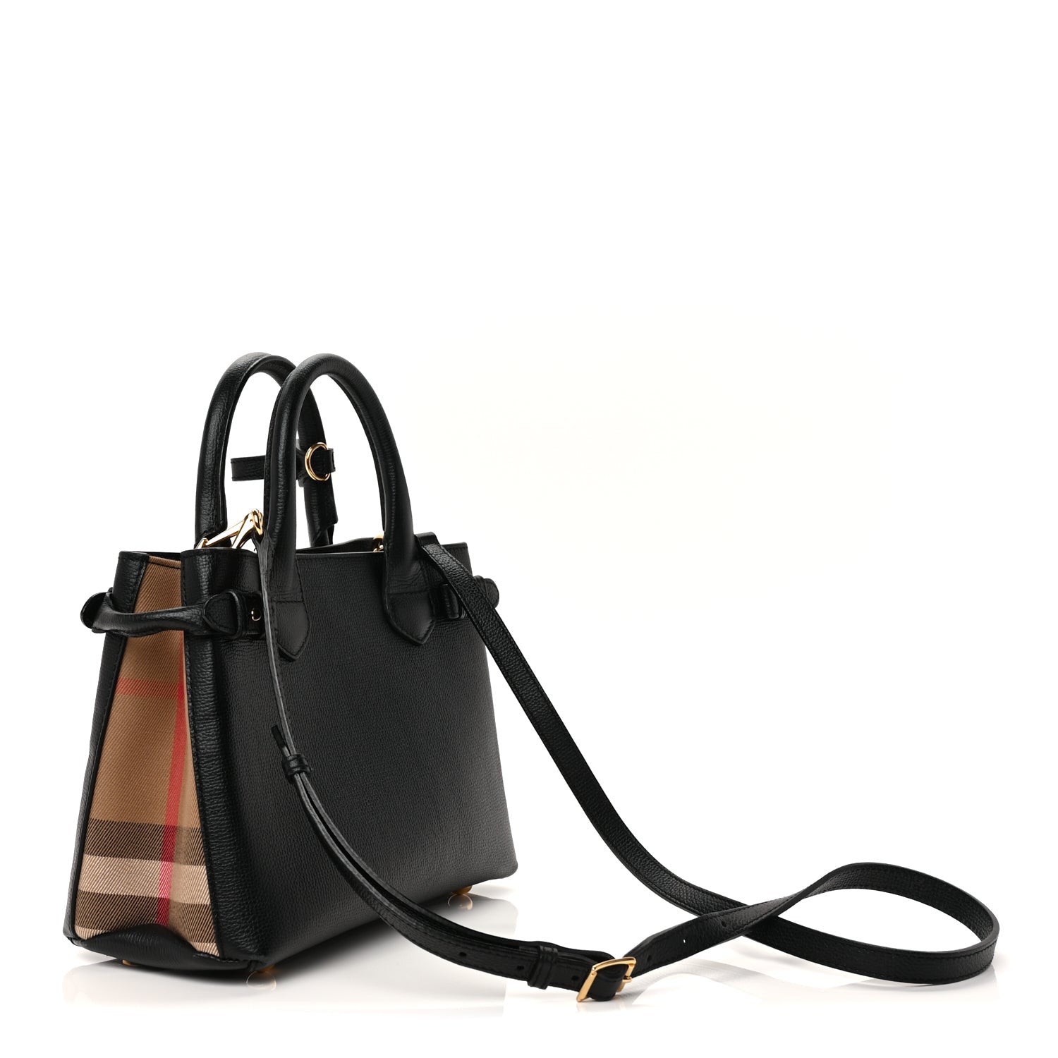 Burberry Derby Calfskin House Check Small Banner Tote  Black 2 of 8