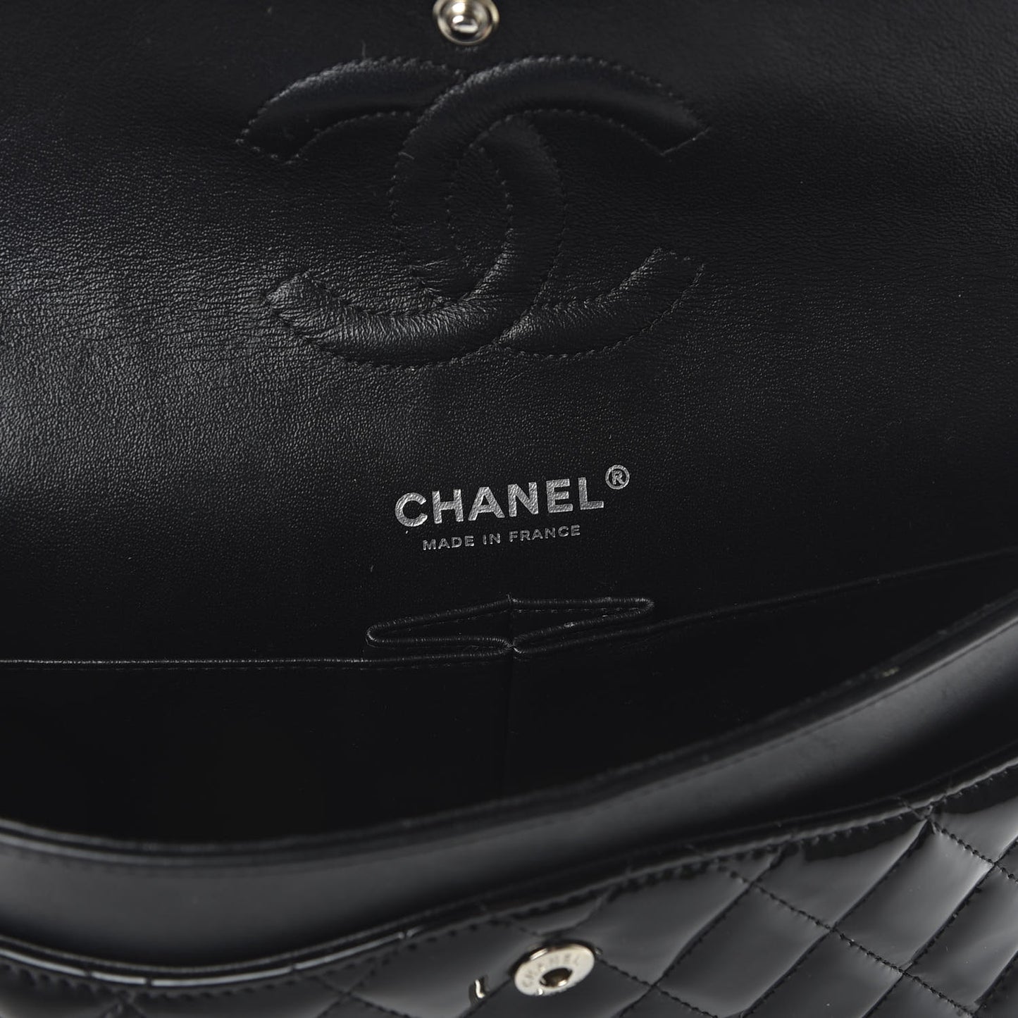 Patent Quilted Medium Double Flap Black