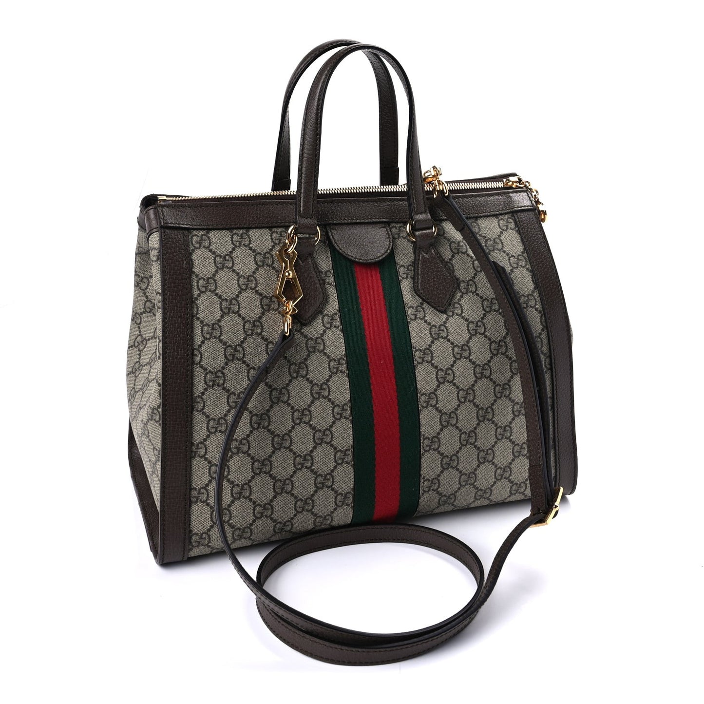 GG Supreme Monogram Web Medium Ophidia Tote Bag  Brown