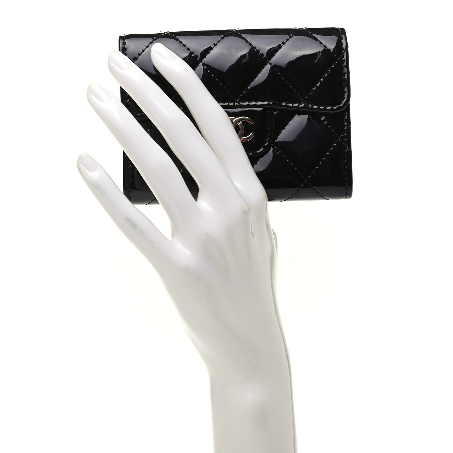Patent Quilted Flap Card Holder Wallet Black