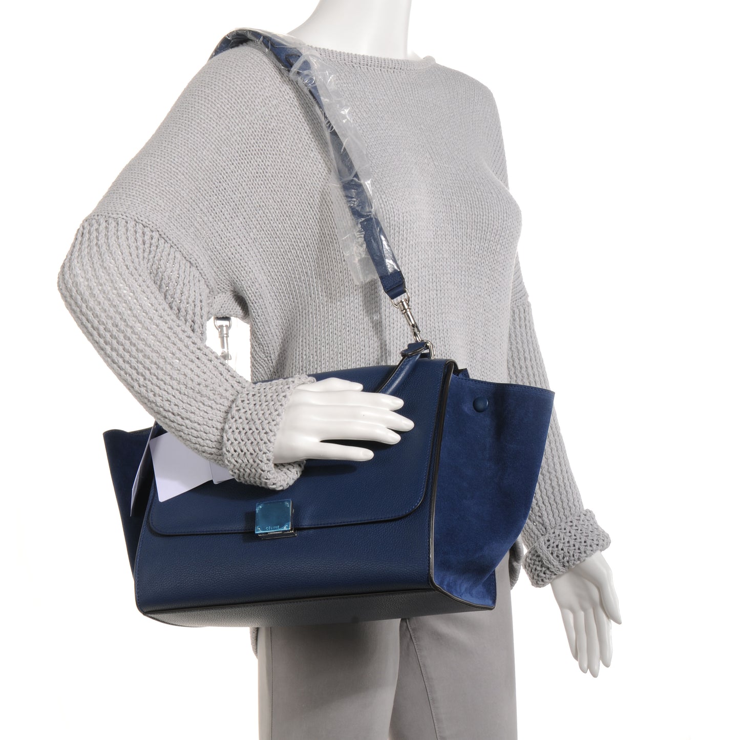 Calfskin and Suede Small Trapeze Ocean Blue