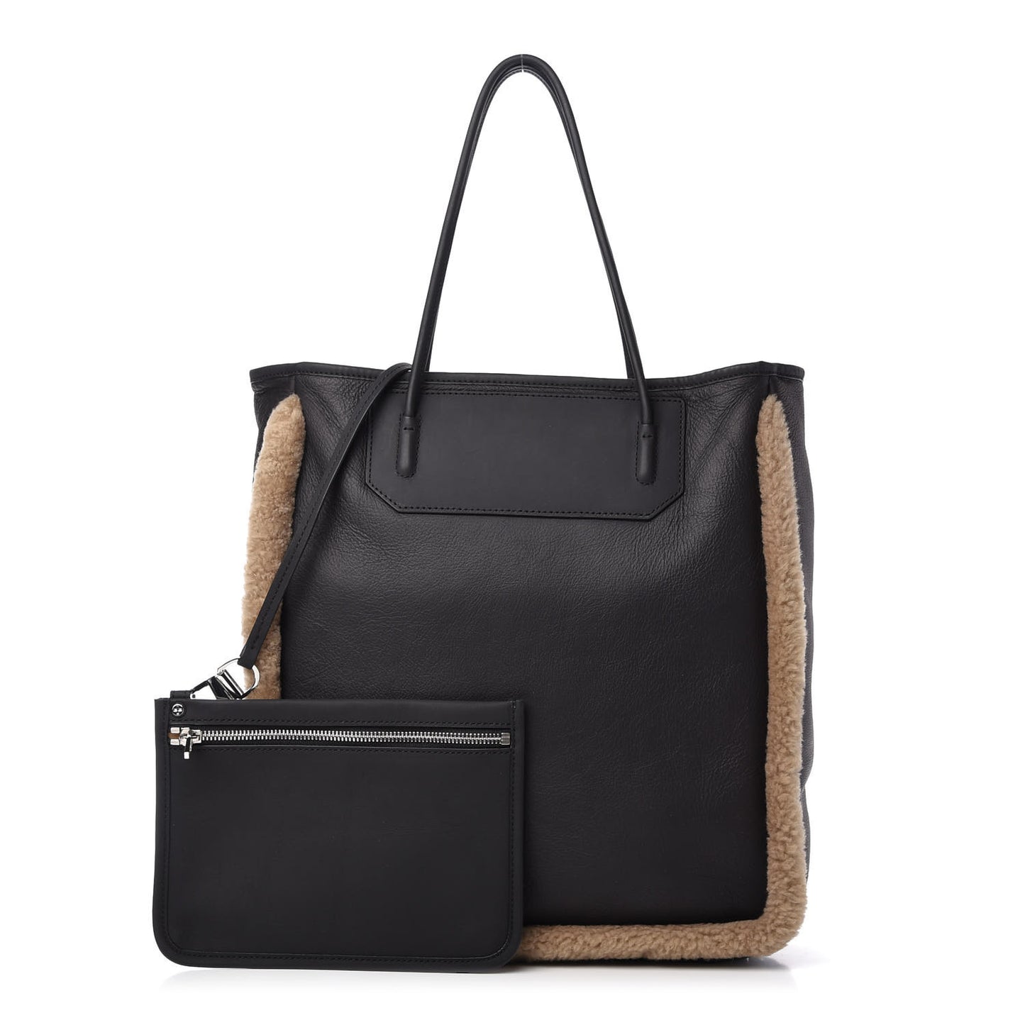 Calfskin Shearling Prisma Skeletal Tote Black