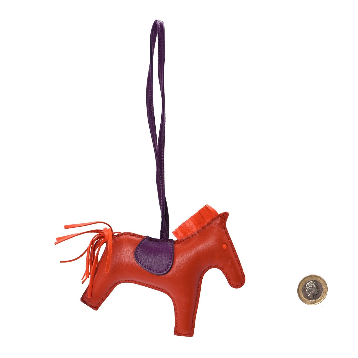 Hermes Milo Lambskin Grigri Rodeo Horse Bag Charm MM  Cornaline Orange Poppy Violet 2 of 4