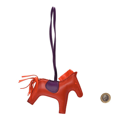 Hermes Milo Lambskin Grigri Rodeo Horse Bag Charm MM  Cornaline Orange Poppy Violet 2 of 4