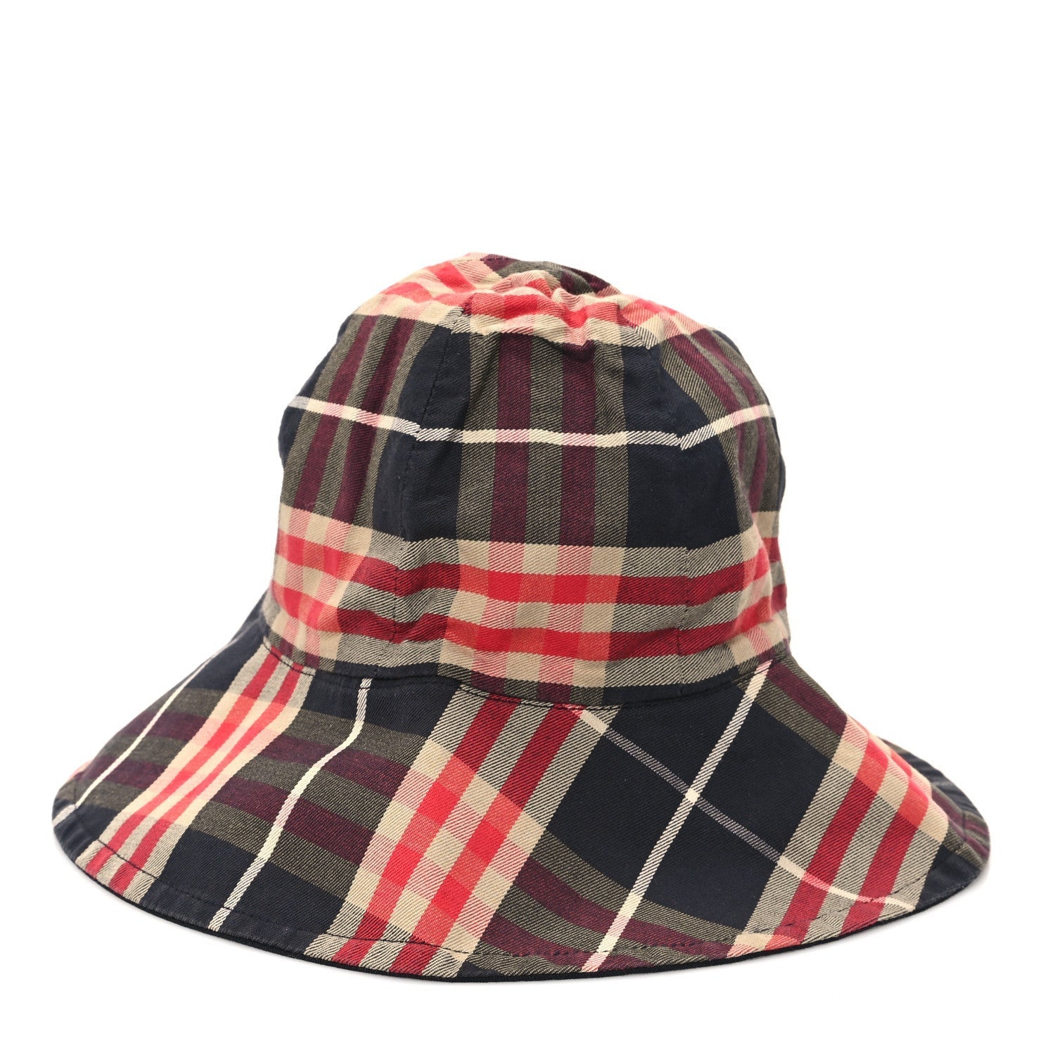 Burberry Technical Cotton Vintage Check Wide Brim Bucket Hat Black Red 4 of 7