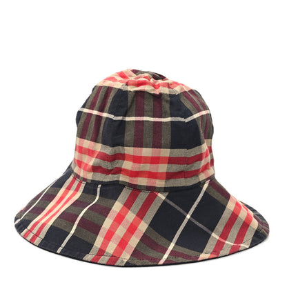 Burberry Technical Cotton Vintage Check Wide Brim Bucket Hat Black Red 4 of 7