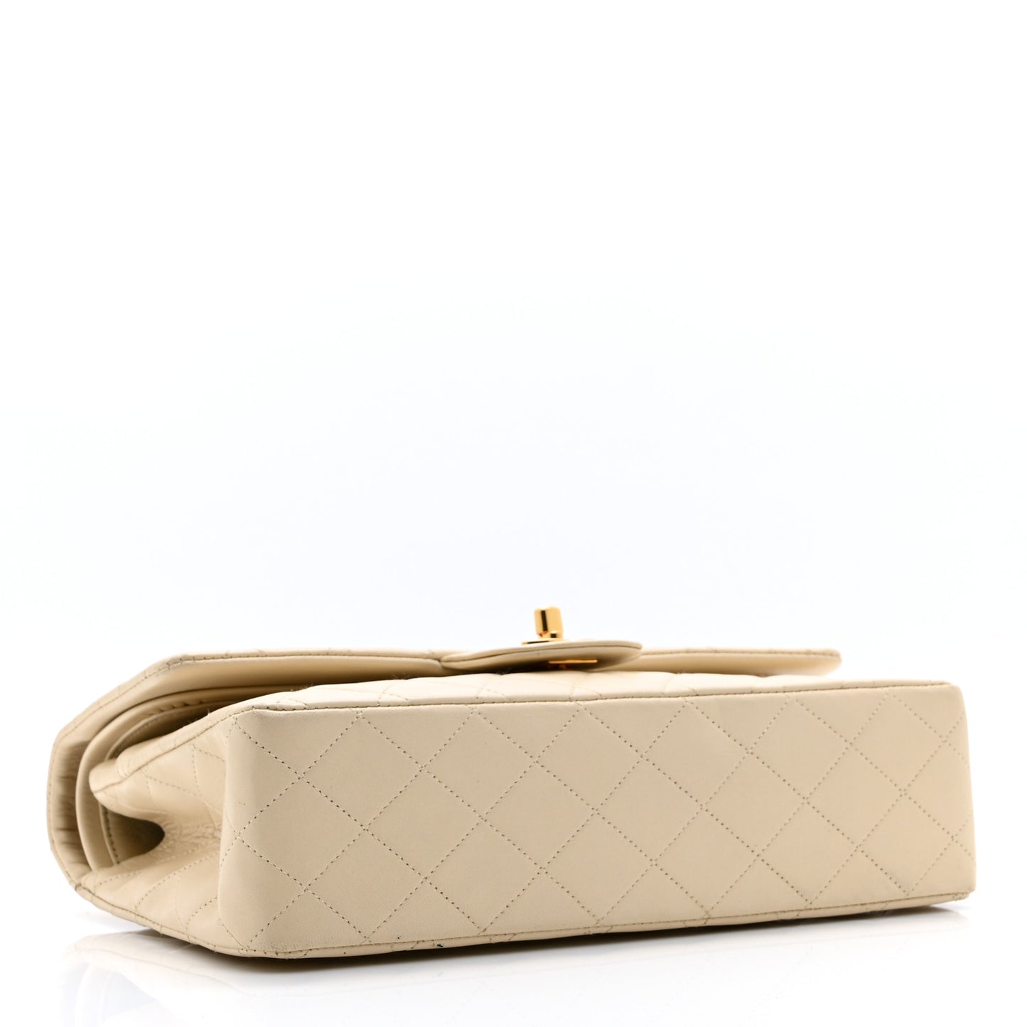 Lambskin Quilted Medium Double Flap Beige
