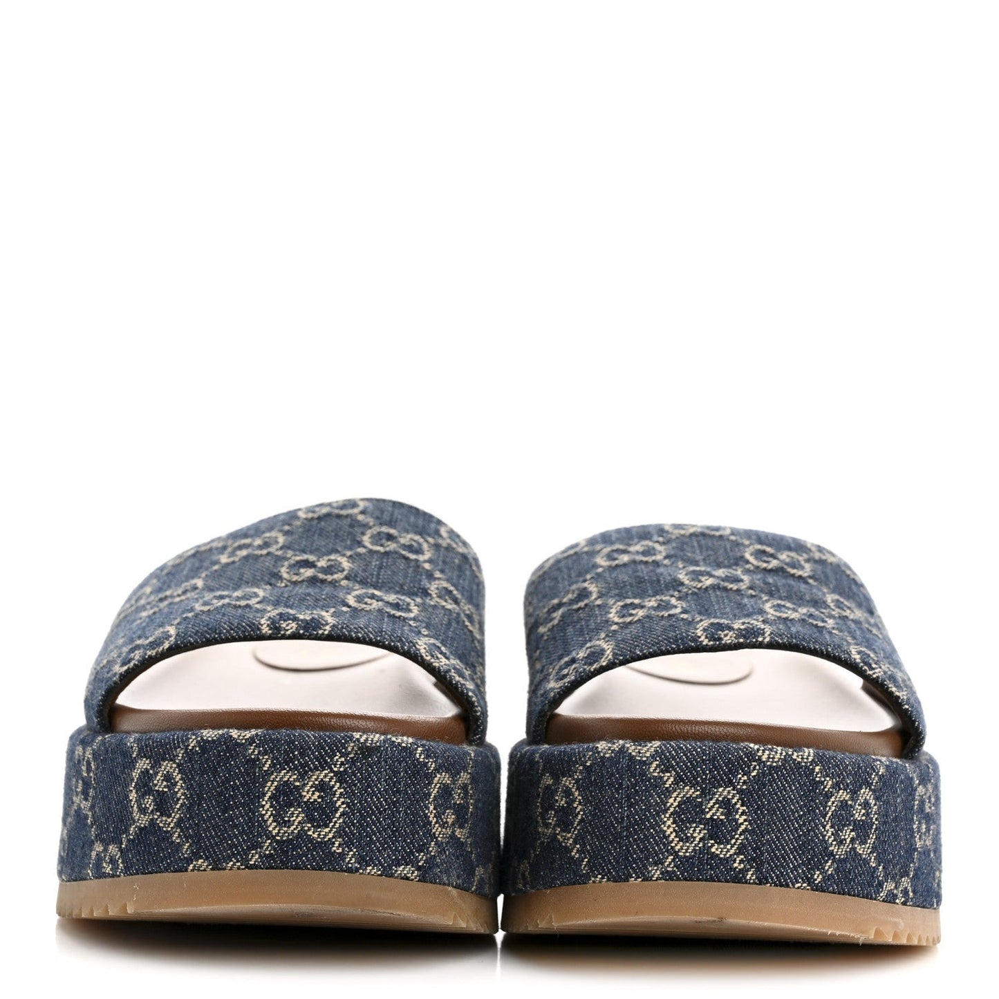 New Denim GG Monogram Angelina Platform 55mm Slide Sandals 36.5 Blue Tea