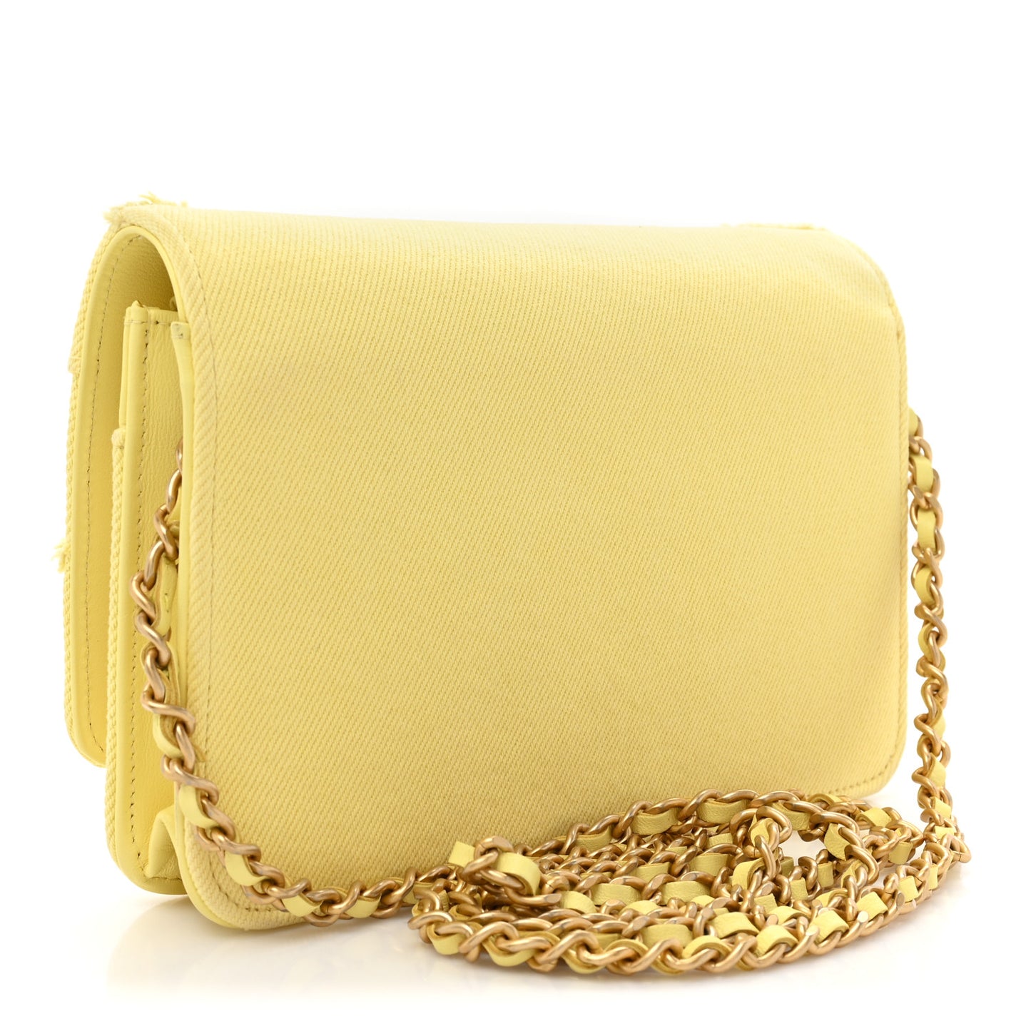 Denim Quilted Coco Wallet On Chain WOC Yellow