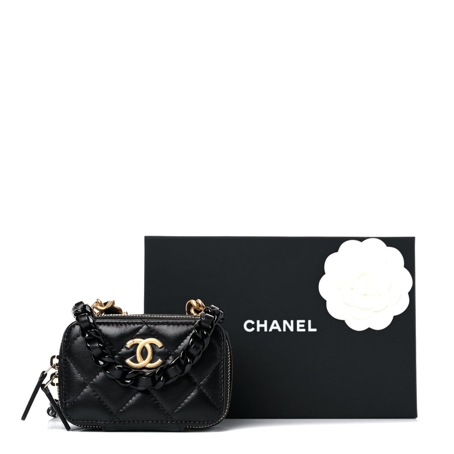 Lambskin Quilted Mini Lacquered Chain Clutch Black
