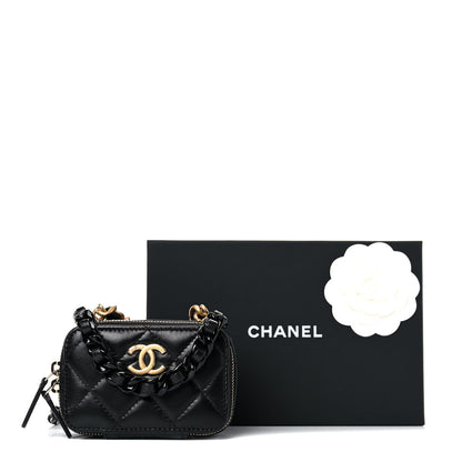 Chanel Lambskin Quilted Mini Lacquered Chain Clutch Black 10 of 10