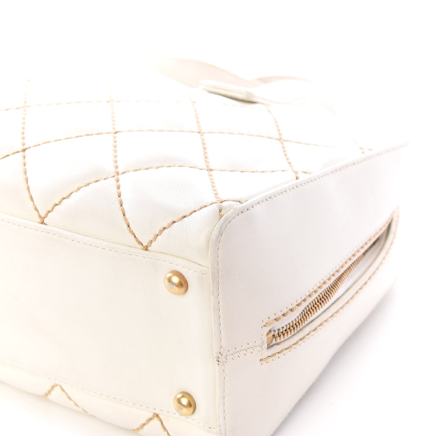 Calfskin Contrast Stitch Surpique Bowler White