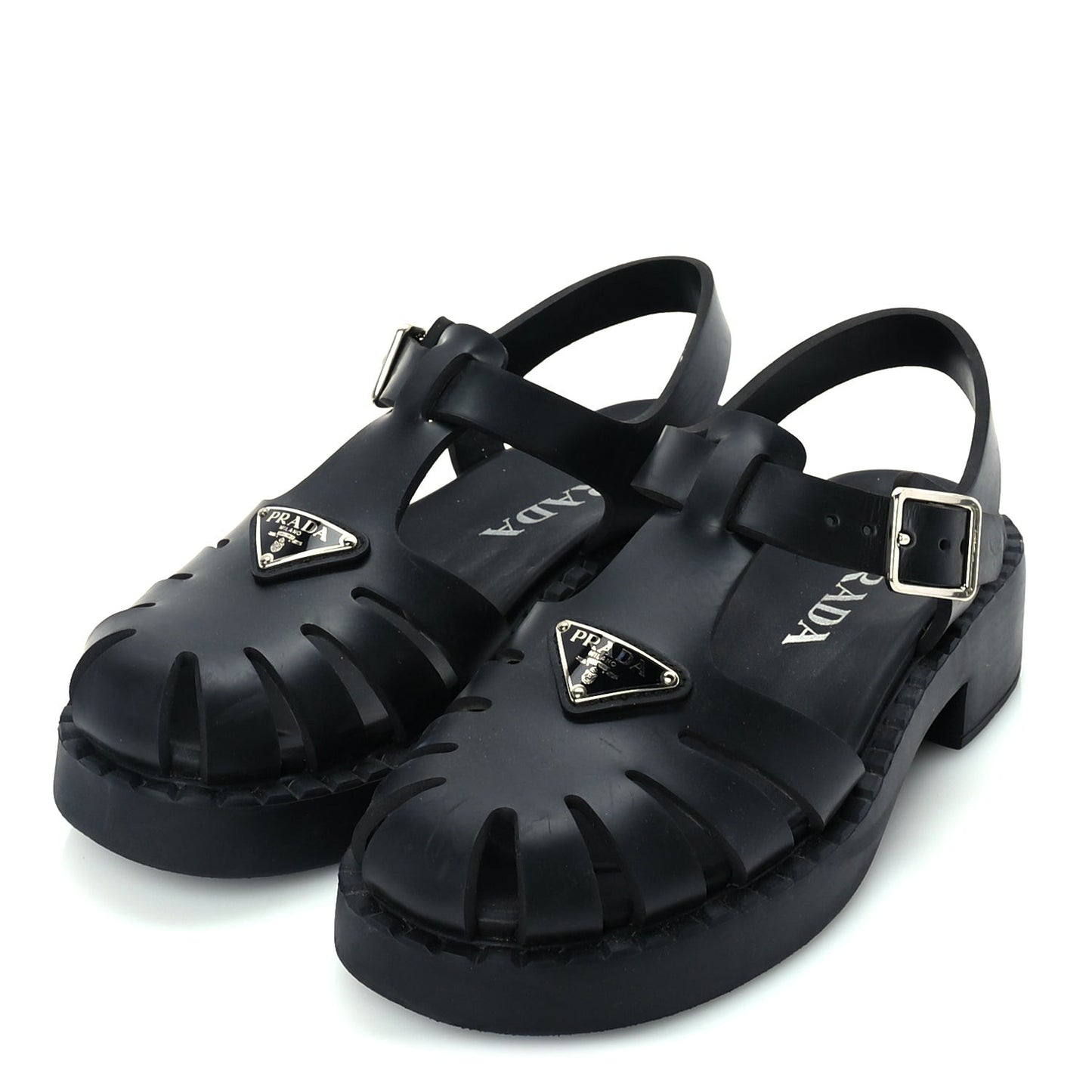 Foam Rubber Metal Triangle Logo 50mm Cage Sandals 38  Black