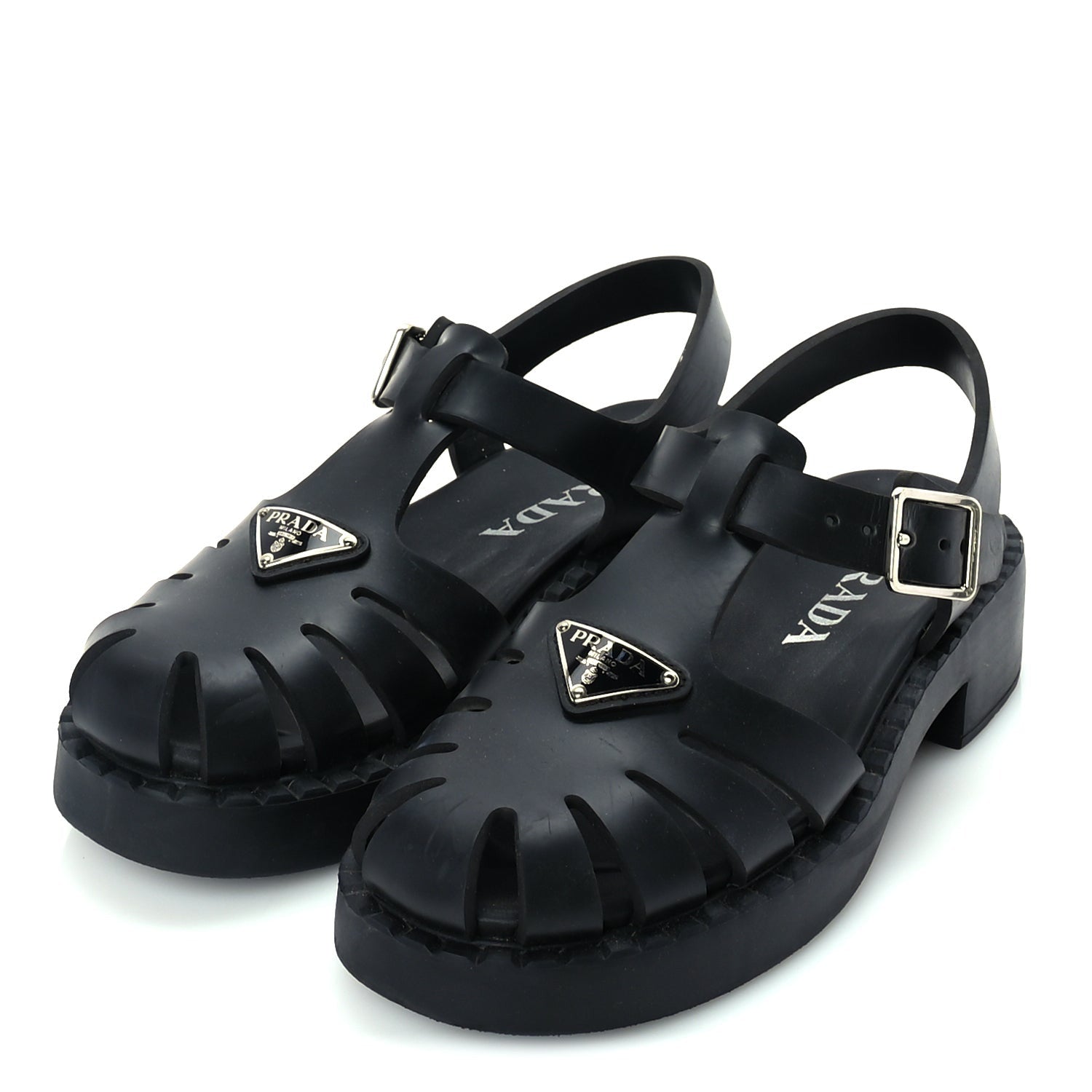 Prada Foam Rubber Metal Triangle Logo 50mm Cage Sandals 38  Black 2 of 8