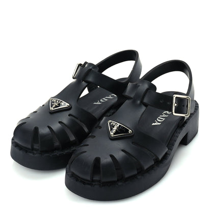 Prada Foam Rubber Metal Triangle Logo 50mm Cage Sandals 38  Black 2 of 8