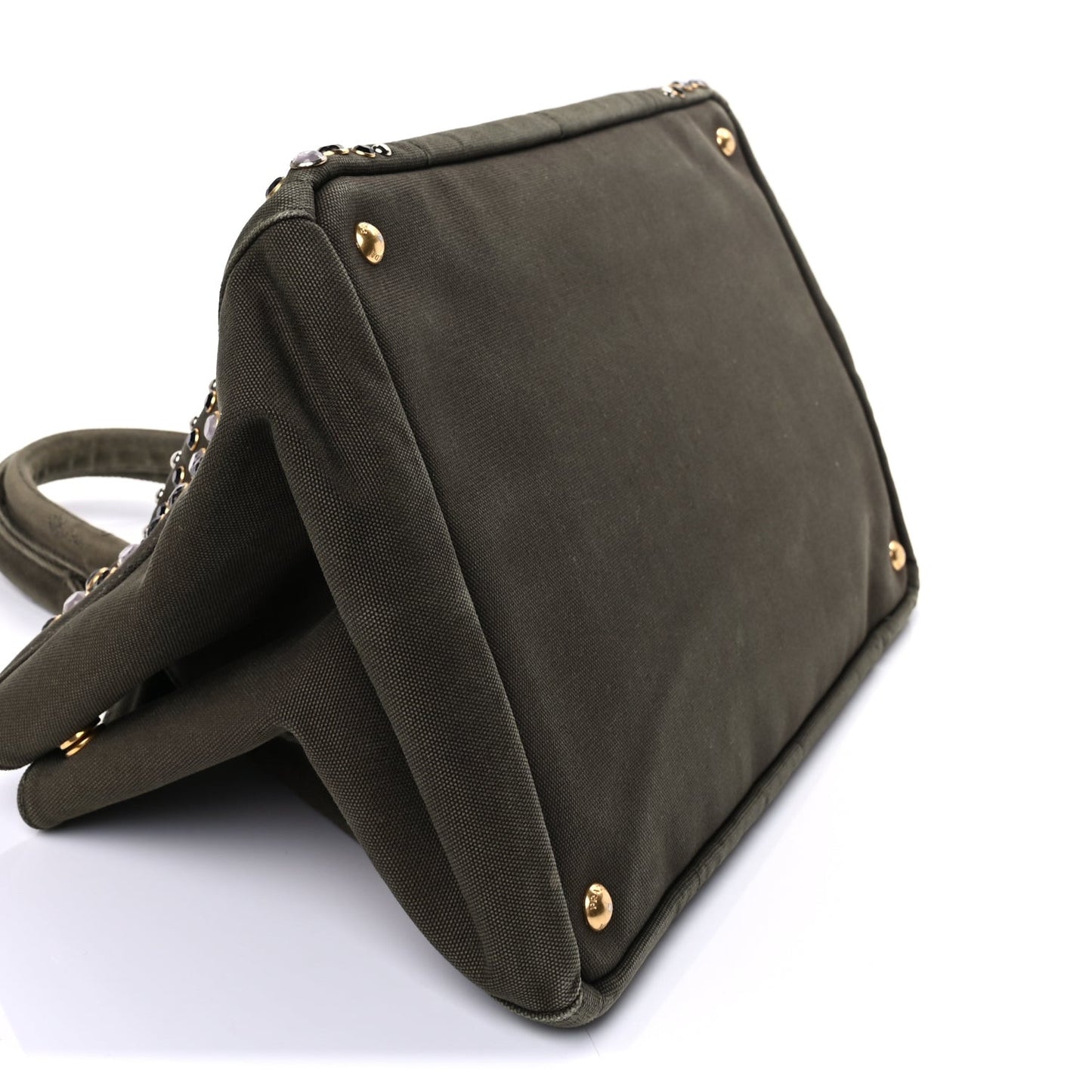 Canvas Studded Crystal Large Canapa Tote  Militare