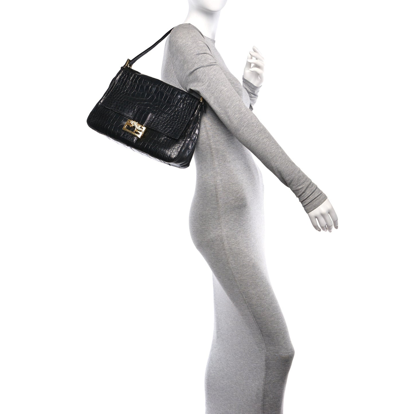 Crocodile Beaded Gecko Mama Baguette Black