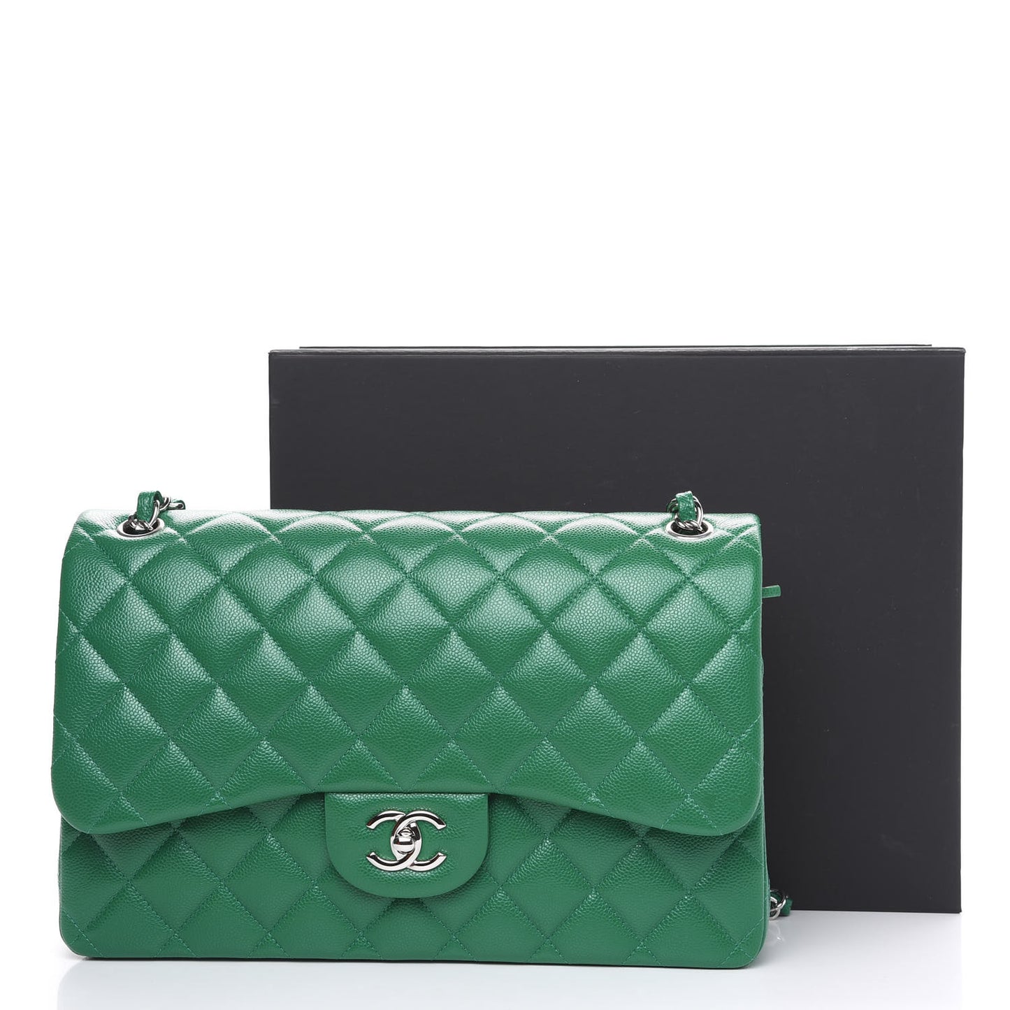 Caviar Quilted Jumbo Double Flap Green