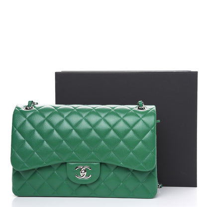 Chanel Caviar Quilted Jumbo Double Flap Green 11 of 11