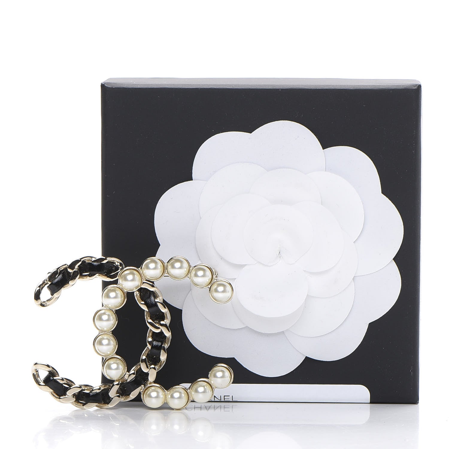 Chanel Lambskin Pearl CC Chain Brooch Black Gold 4 of 4
