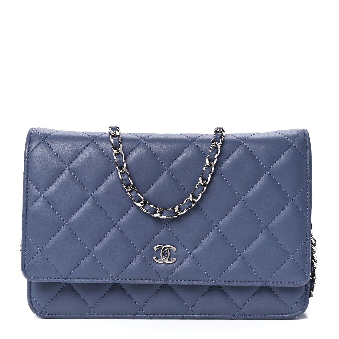 Lambskin Quilted Wallet On Chain WOC Blue