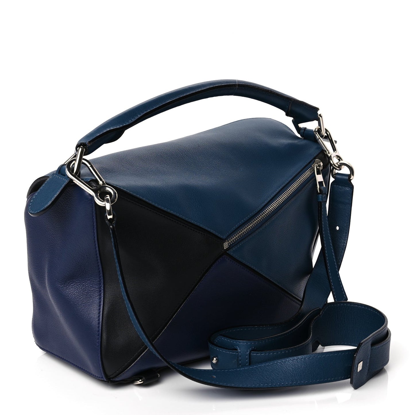 Calfskin Colorblock Medium Puzzle Bag Blue