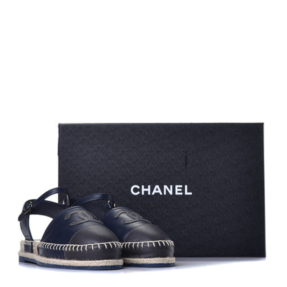 Chanel Lambskin Cap Toe CC Espadrille Sandals 38 Navy 8 of 8