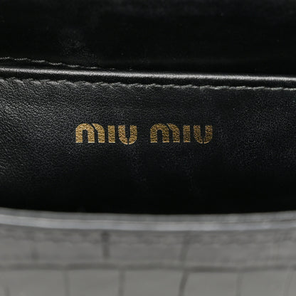 Miu Miu Crocodile Print Calfskin Top Handle Bag Black 6 of 9