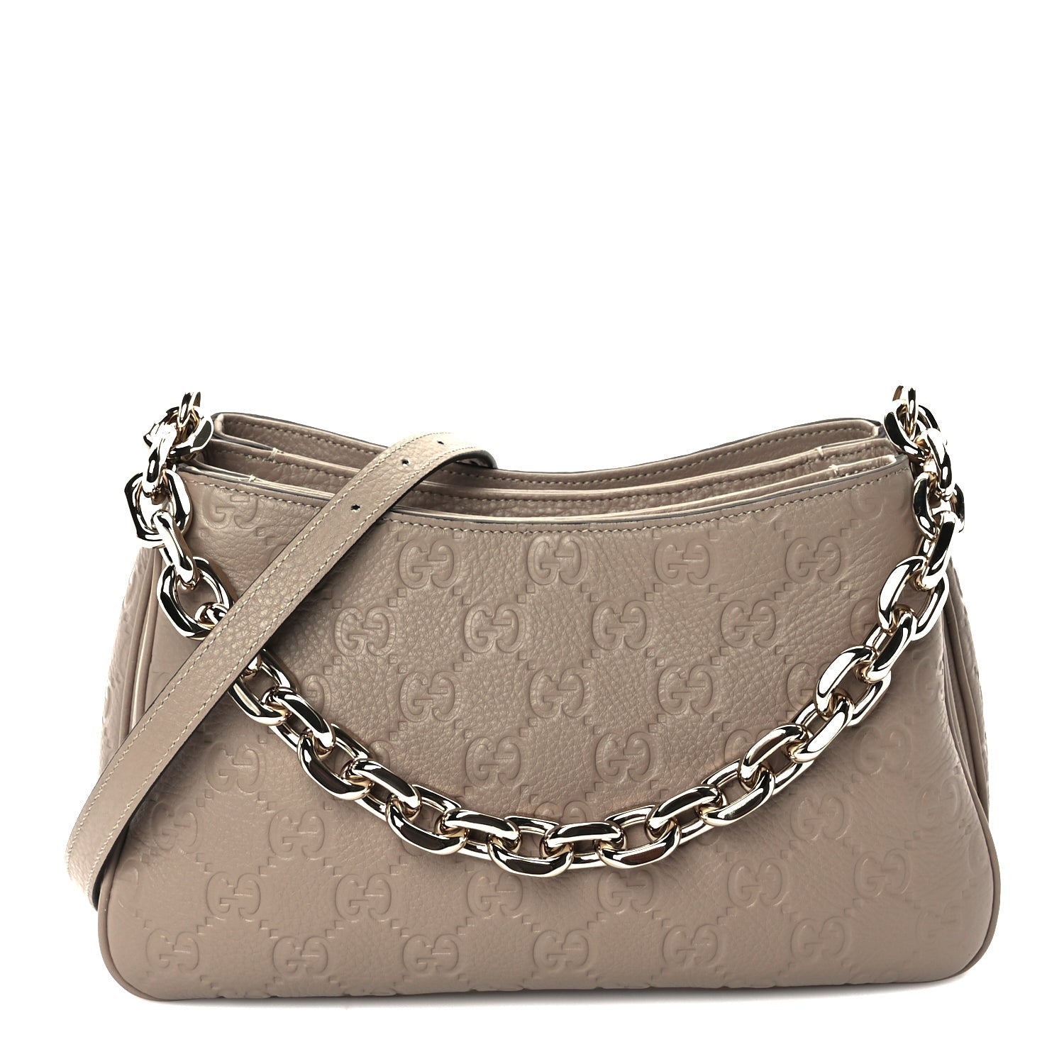 Gucci GG Grainy Calfskin Emblem Shoulder Bag  Taupe 1 of 8