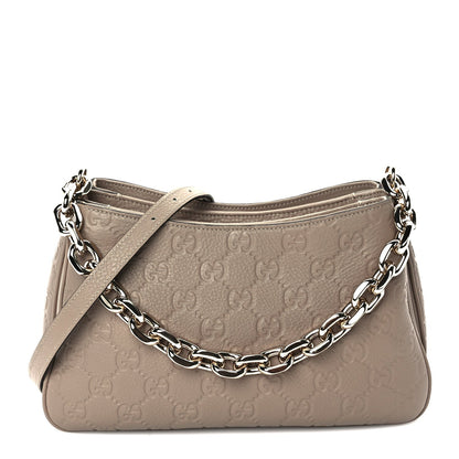 Gucci GG Grainy Calfskin Emblem Shoulder Bag  Taupe 1 of 8