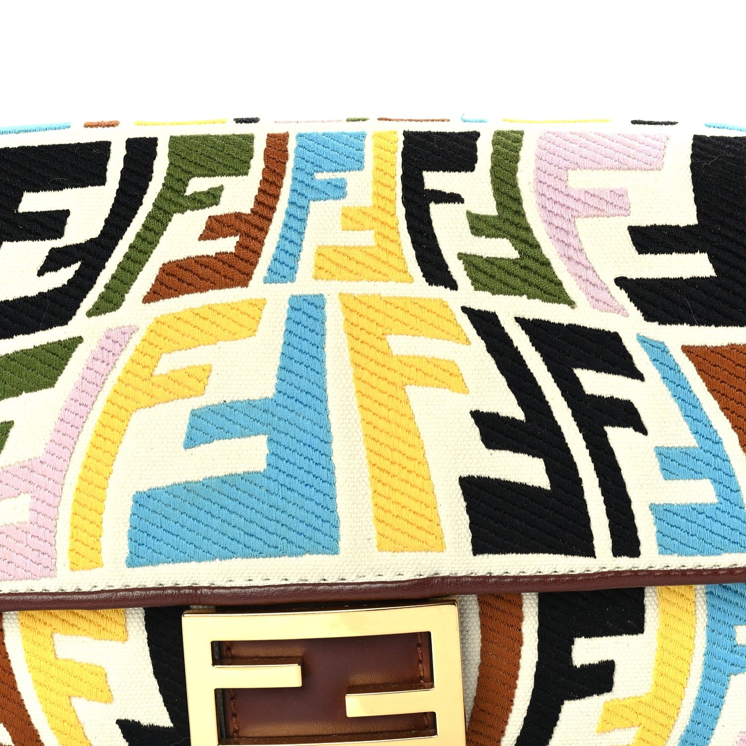 Fendi X SARA COLEMAN Canvas Vitello King Seta FF Fish Eye Embroidered Baguette  Grezzo Multicolor Ghianda 6 of 8